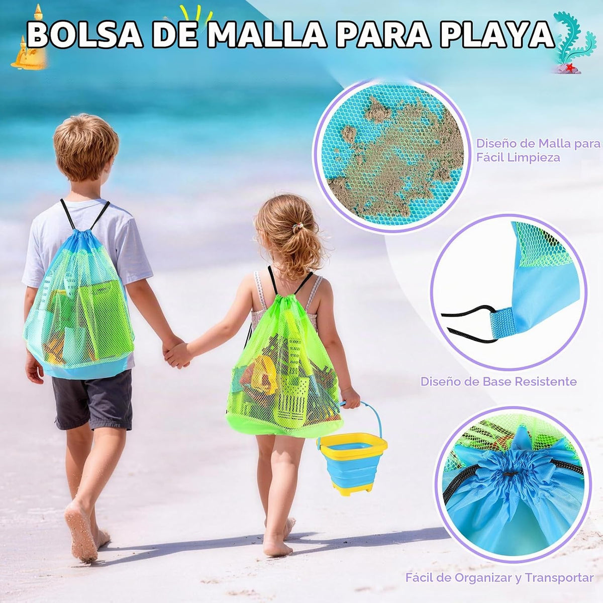 Juguetes de playa de granja con camiones, animales, verduras para