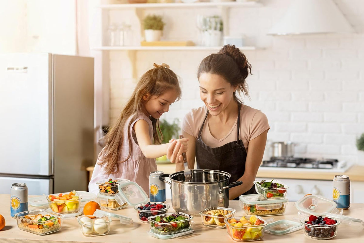 Razab - Juego de recipientes de vidrio para alimentos con tapas herméticas y válvula de liberación de presión, aptos para microondas, horno, congelador y lavavajillas, sin BPA ni PVC, recipientes pequeños, grandes, reutilizables, redondos, cuadrados y