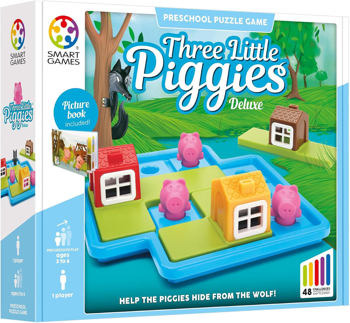 SmartGames Three Little Piggies Deluxe - Juego de rompecabezas preescolar galardonado, Tres cerditos