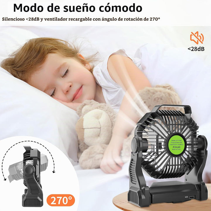 TDLOL Ventilador de Camping Portátil Recargable para Tienda de Camp...