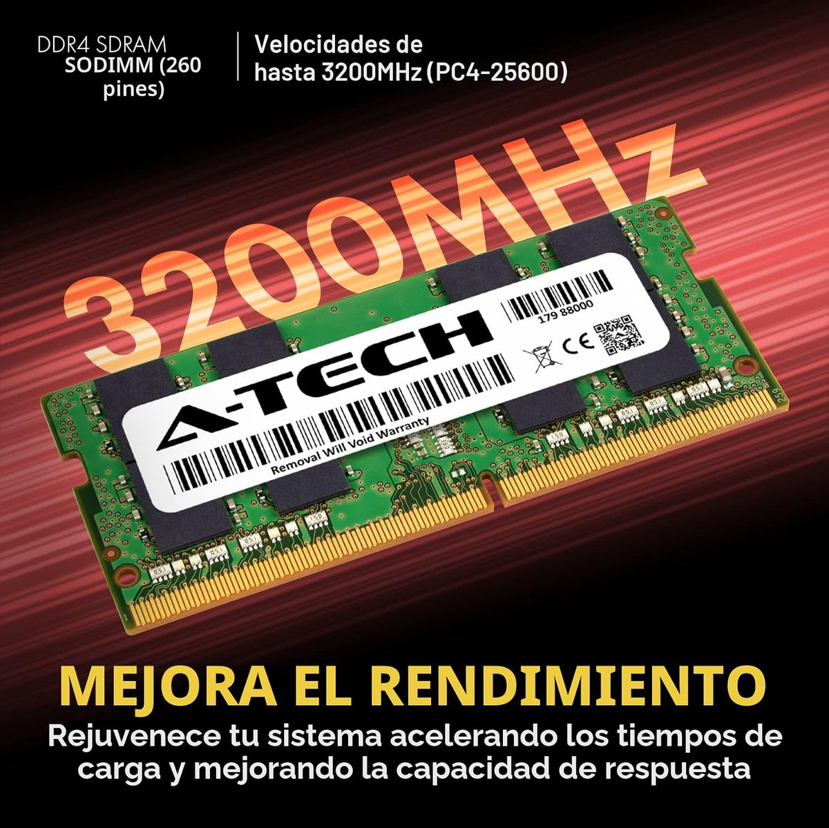A-Tech 16GB DDR4 3200 MHz SODIMM PC4-25600 (PC4-3200AA) CL22 Módulo...