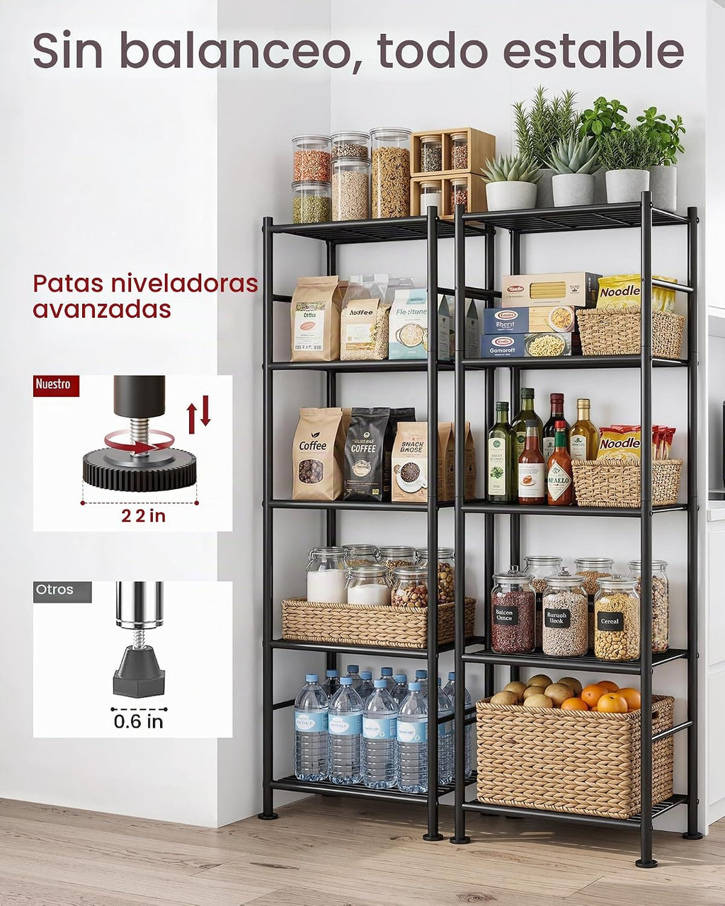 2-Pack Estantes de Almacenamiento de Metal de 5 niveles, 18.4"x12.6"x57.4", Negro