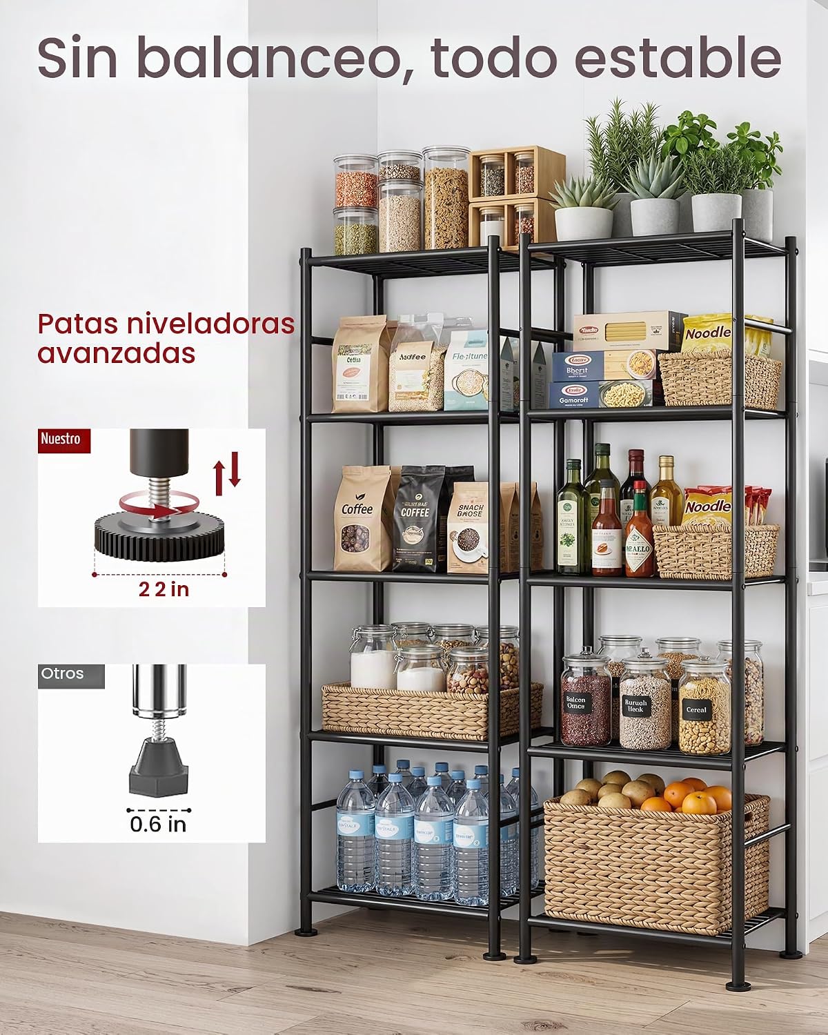 2-Pack Estantes de Almacenamiento de Metal de 5 niveles, 18.4"x12.6"x57.4", Negro