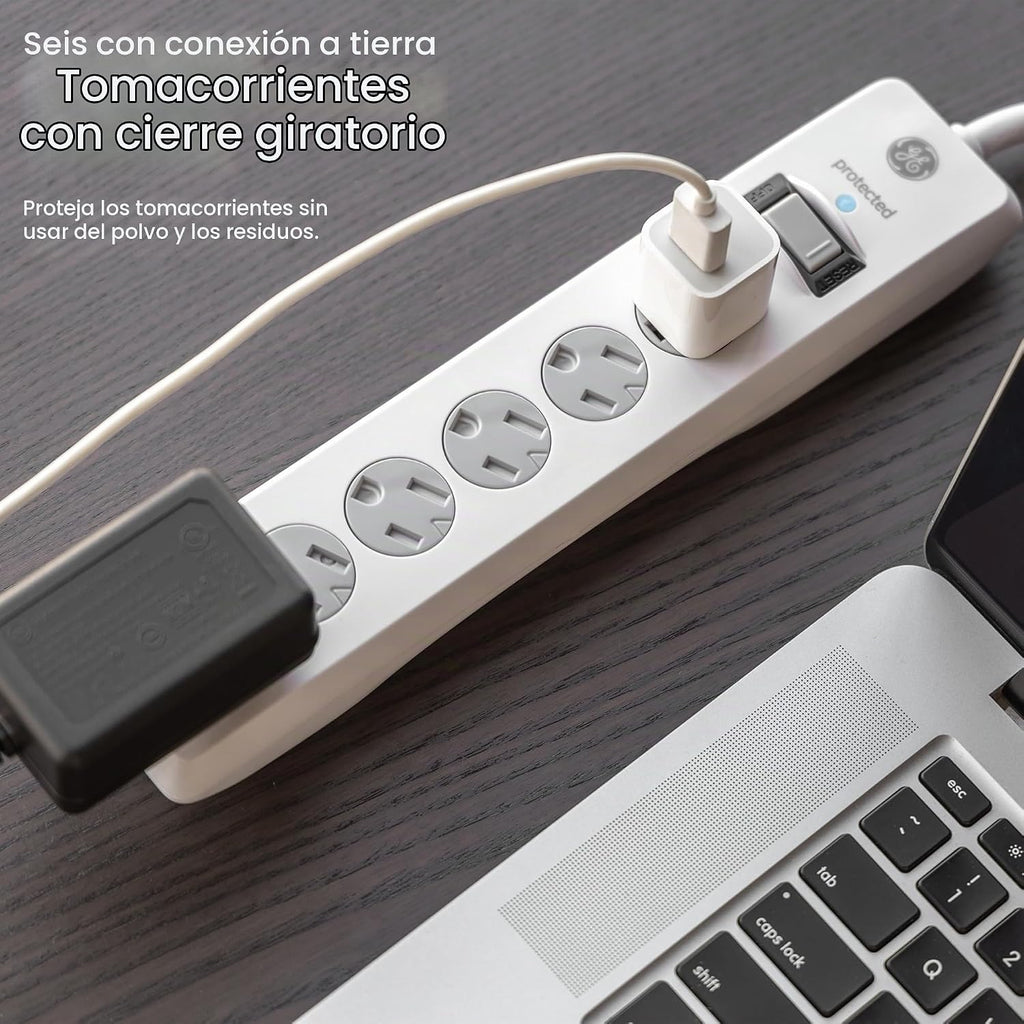 GE Protector contra sobretensiones, regleta 2 unidades, extensión de 6 ft