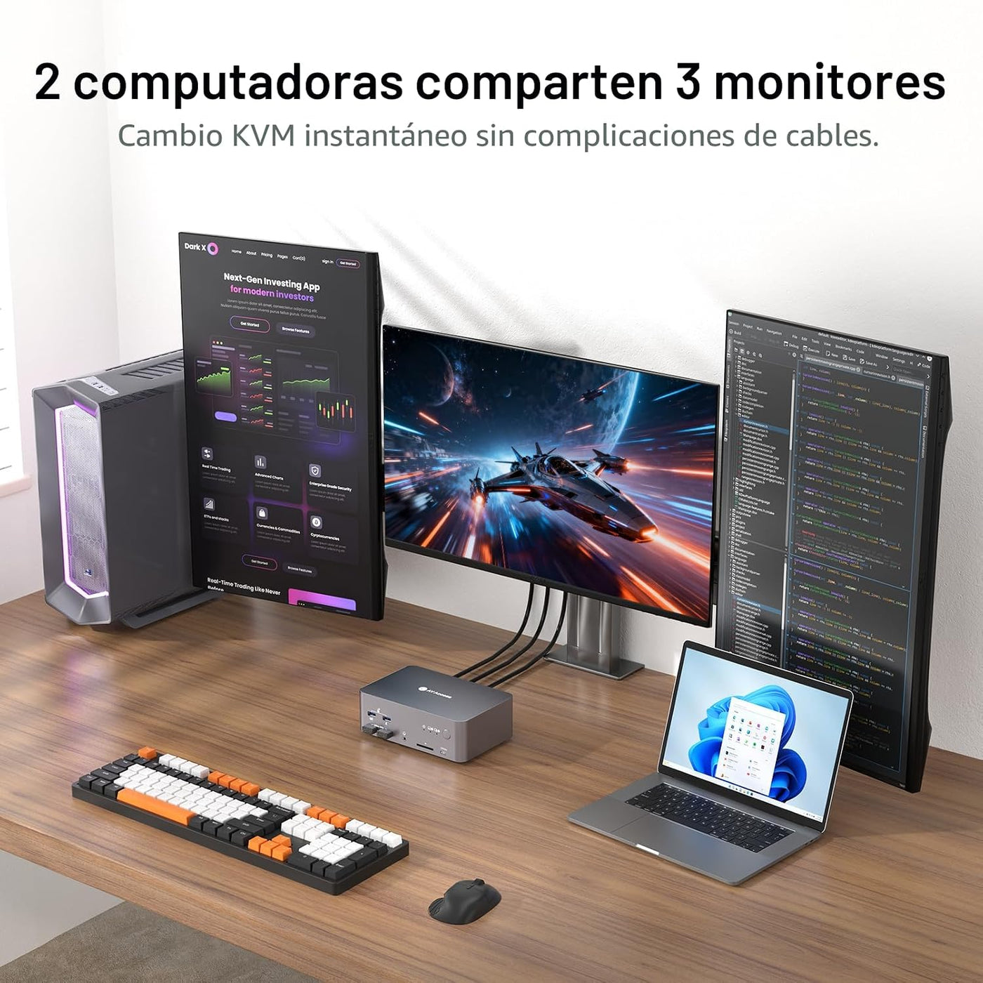 Conmutador 3 del KVM del acceso AV 8K monitores 2 ordenadores, esta...
