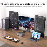 Conmutador 3 del KVM del acceso AV 8K monitores 2 ordenadores, esta...