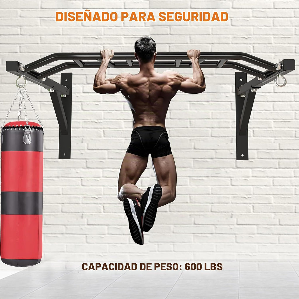 Barra de Dominadas de Montaje en Pared Upgrade, Barra de Dominadas Multiagarre de Alta Resistencia para Entrenamiento de Fuerza, Capacidad de 600 lbs, Construcción en Acero Duradera, Perfecta para Entrenamientos en Casa y Garaje