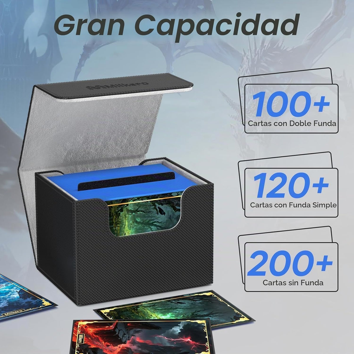 Mlikero Paquete de 4 cajas de cartas Commander con capacidad para más de 400 tarjetas de doble manga con 4 divisores, caja de tarjetas de cuero con cierre magnético para MTG, TCG (4 colores)