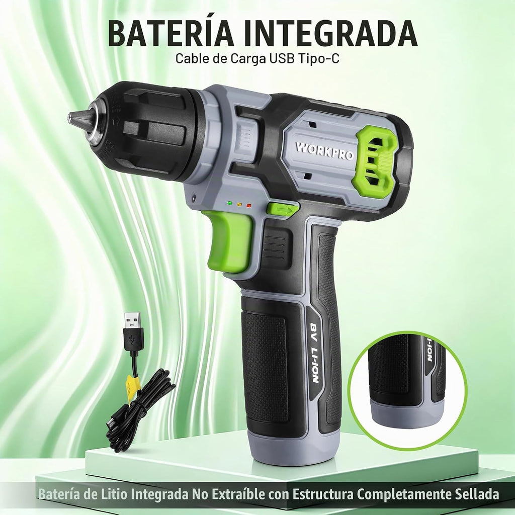 WORKPRO Juego de taladro eléctrico y juego de herramientas, taladro