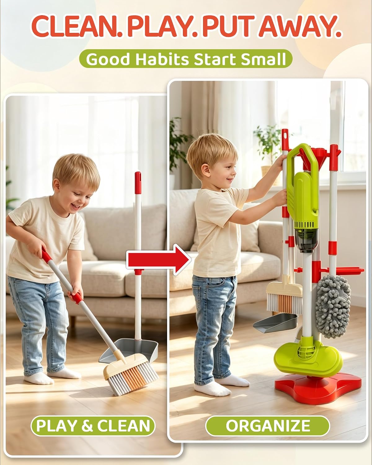 VLQ Juego de limpieza para niños pequeños - Juego de limpieza del hogar con