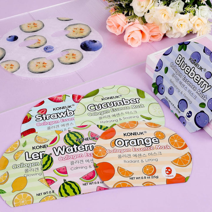 KONEUK Paquete de 36 mascarillas faciales de frutas coloridas, hidr...