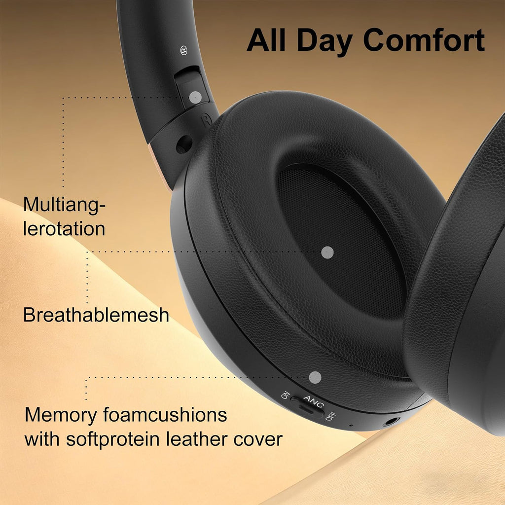 Auriculares con cancelación activa de ruido, 100 horas de reproducción, auriculares inalámbricos Bluetooth, auriculares Bluetooth con micrófono, auriculares inalámbricos sobre la oreja con