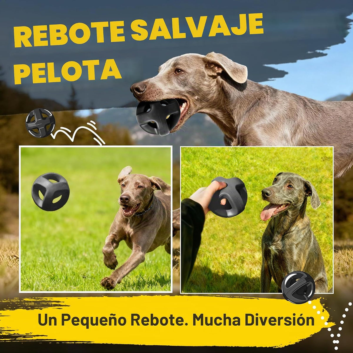 Fida Pelotas de goma natural para perros masticadores agresivos, juguetes duraderos para masticar perros grandes, juguetes interactivos de buscar y tira y afloja para razas medianas y grandes, no