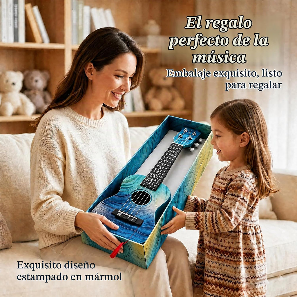 Ukelele de guitarra infantil para 3-5, 21 pulgadas, 6 cuerdas, azul
