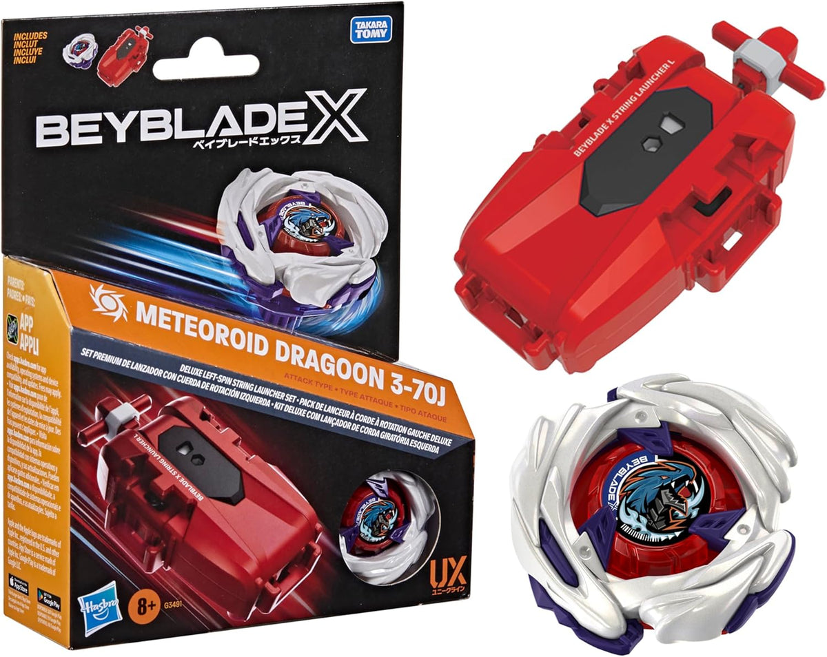 Beyblade X Meteoroid Dragoon 3-70J - Lanzador de cuerda de giro izquierdo con Takara Tomy tipo ataque superior, juguetes de juego de Battling Tops, a partir de 8 años (exclusivo de Amazon)