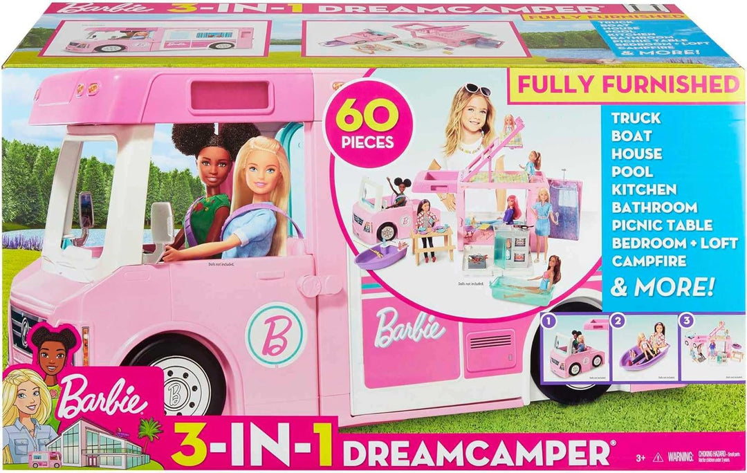 Barbie Camper, juego de muñecas con 50 accesorios, se transforma en...