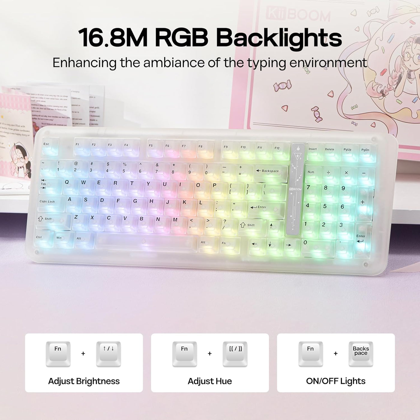 KiiBoom Phantom98 Lite 96% Teclado mecánico inalámbrico para juegos...