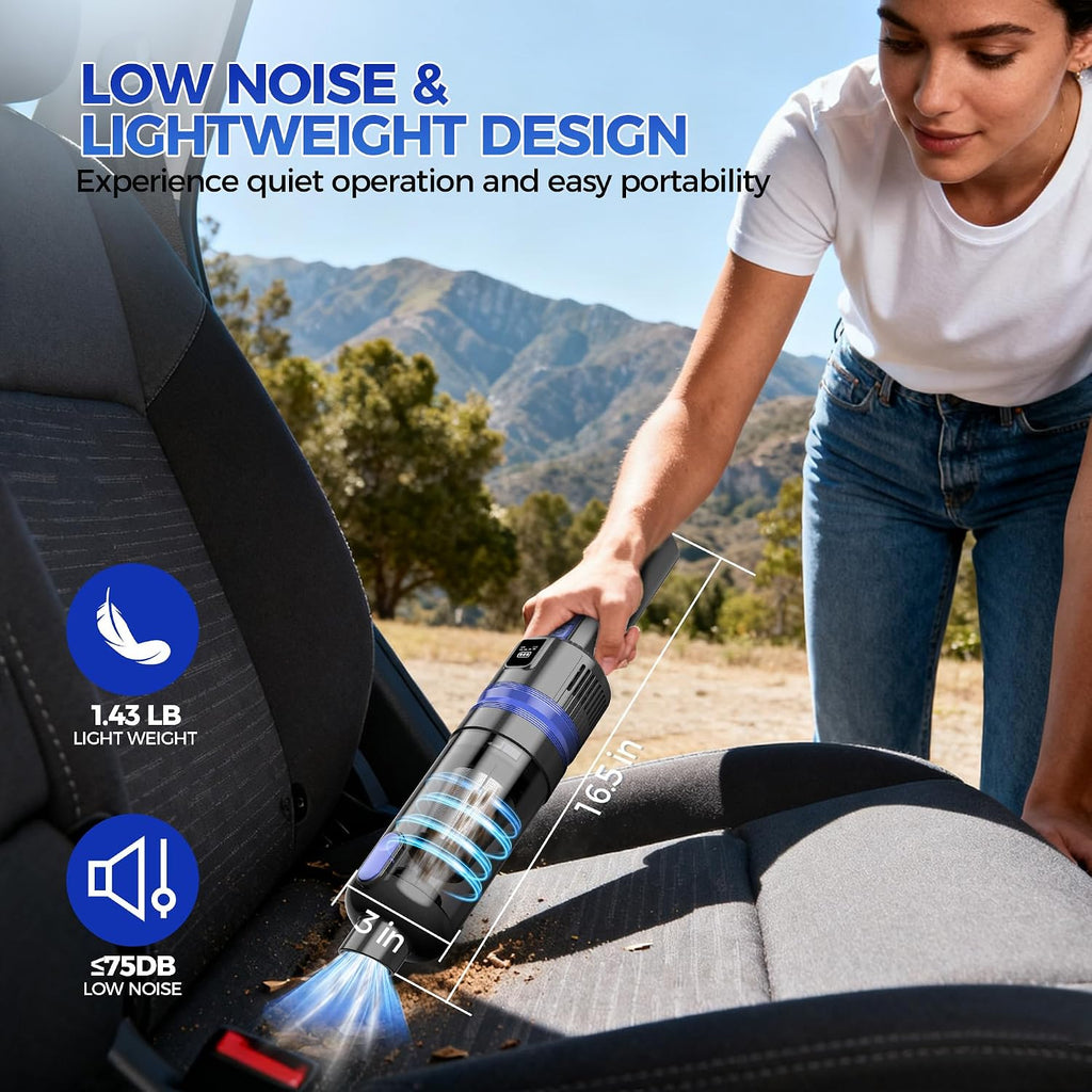 Aspiradora de mano inalámbrica portátil 3 en 1 recargable con base de carga, ligera, modos de 2 velocidades, carga tipo C para automóvil, hogar, oficina, mascotas