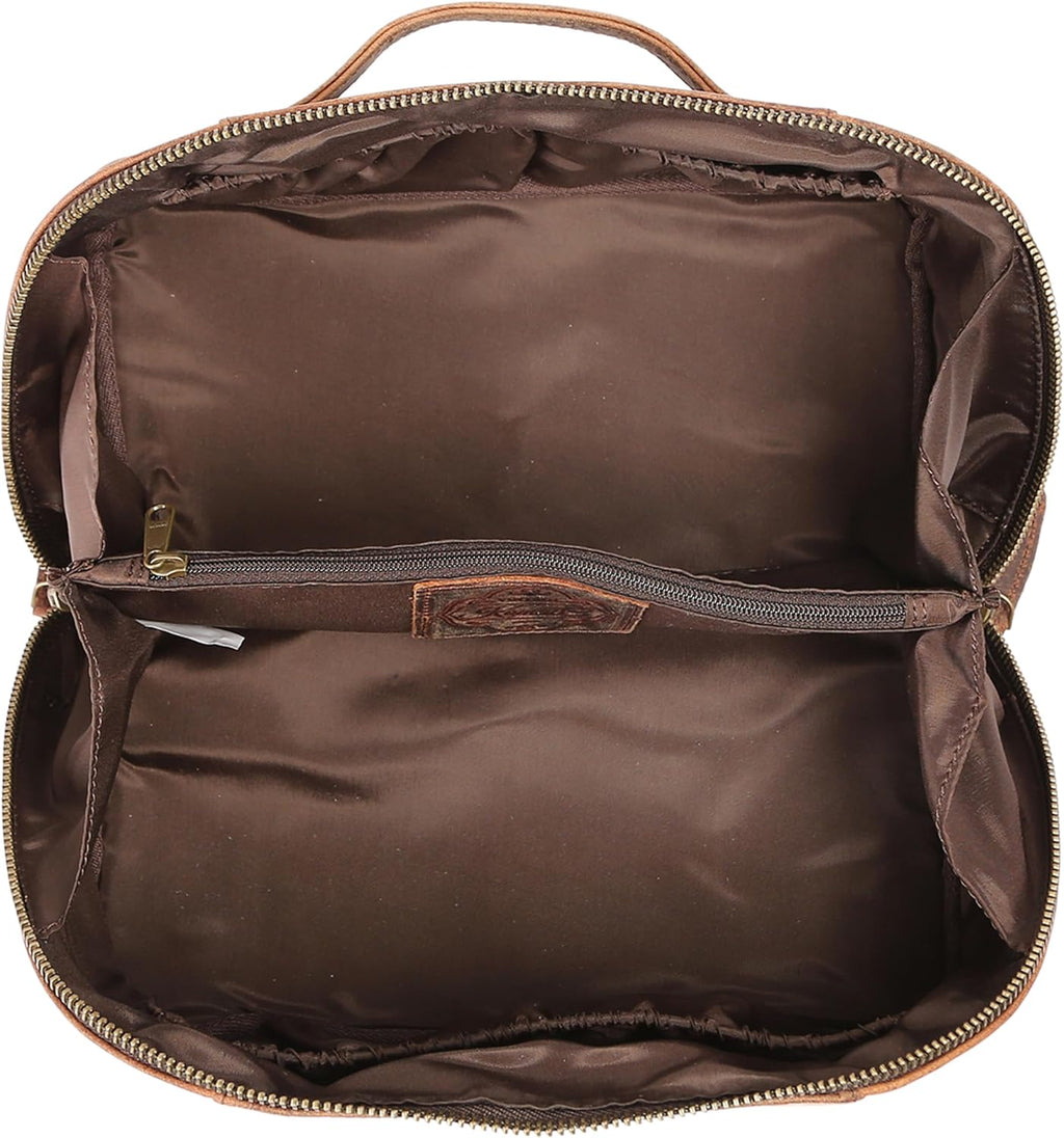 KomalC Bolsa de viaje de cuero de lujo para hombre, kit de afeitado hecho a mano con amplio almacenamiento y asa de transporte, bolsa de viaje de cuero para hombres y mujeres (marrón oscuro)