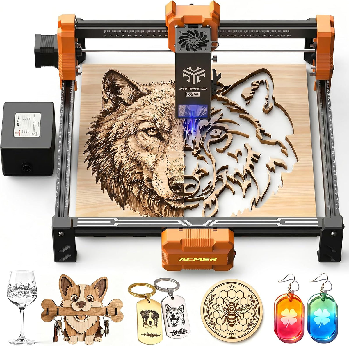 Acmer Grabador láser S2 20W, máquina de corte y grabado láser de diodo con asistencia de aire de 25 L, alta precisión, área de trabajo de 300 × 11.220 in, cortador láser de bricolaje para madera