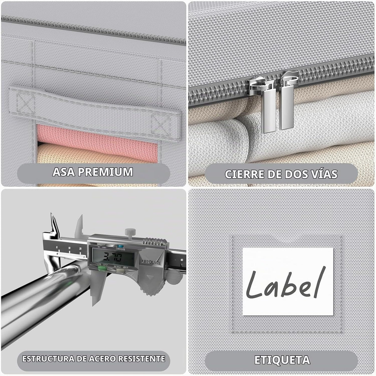 CYhom Paquete de 3 cajas de almacenamiento con marco, bolsas de almacenamiento de ropa, tela Oxford, plegable, apilable, juego organizador con ventana transparente y asas de transporte, gran capacidad (gris, grande, 66 L)