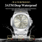 Poedagar Relojes de cuarzo para hombre, de moda, cuadrado, clásico, impermeable, luminoso, fecha, semana, acero inoxidable, reloj de pulsera para hombre