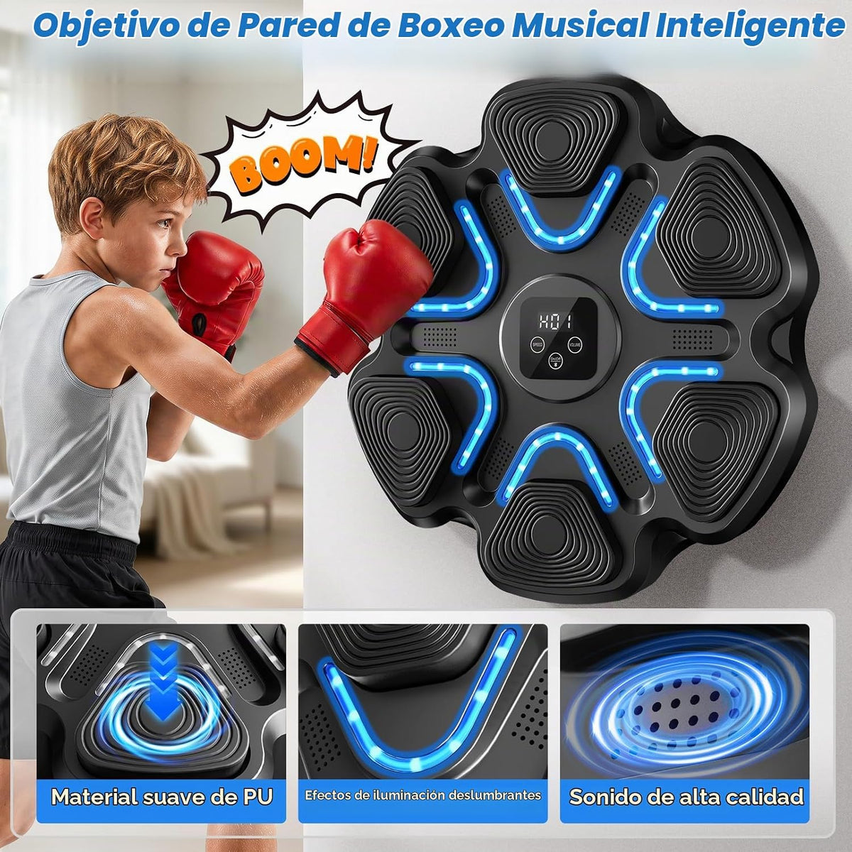 Máquina de Boxeo Musical para Niños, Entrenador de Golpes Montado en Pared con Bluetooth y Guantes de Boxeo, Juguete de Boxeo para Niños y Niñas de 3 4 5 6 7 8 9 10 11 12+ Años