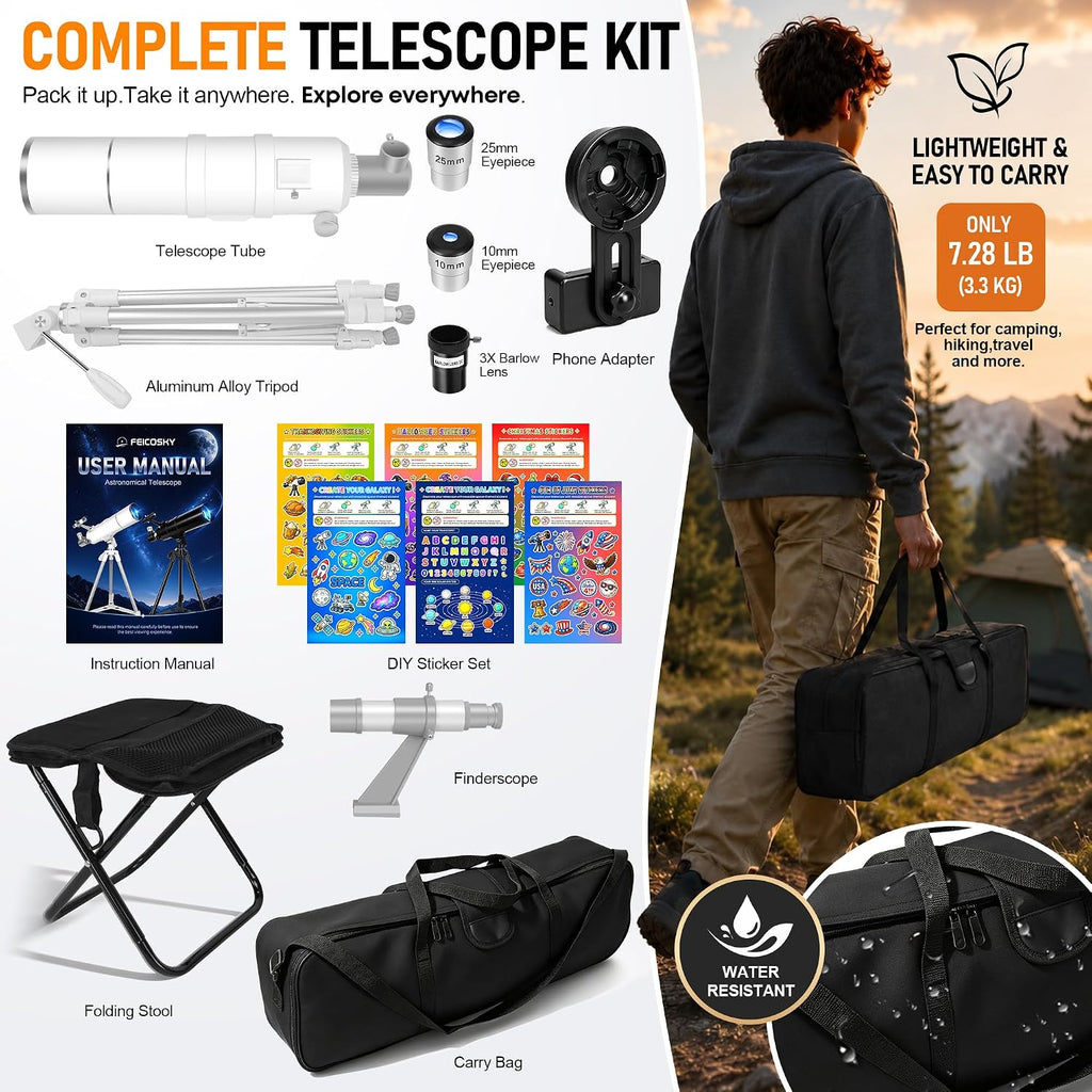 Telescopio para adultos y niños de alta potencia, 3.543 in de apertura