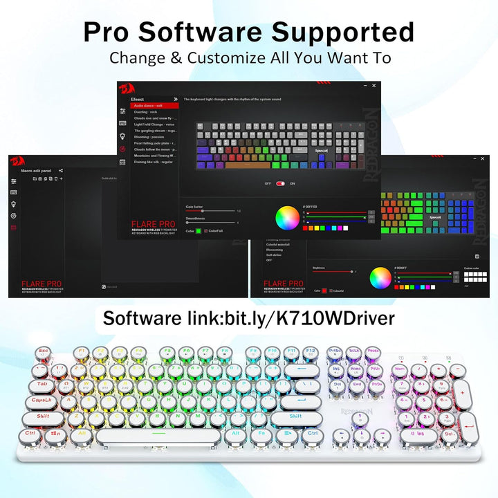 Redragon K710 - Teclado mecánico inalámbrico tipo máquina de escrib...