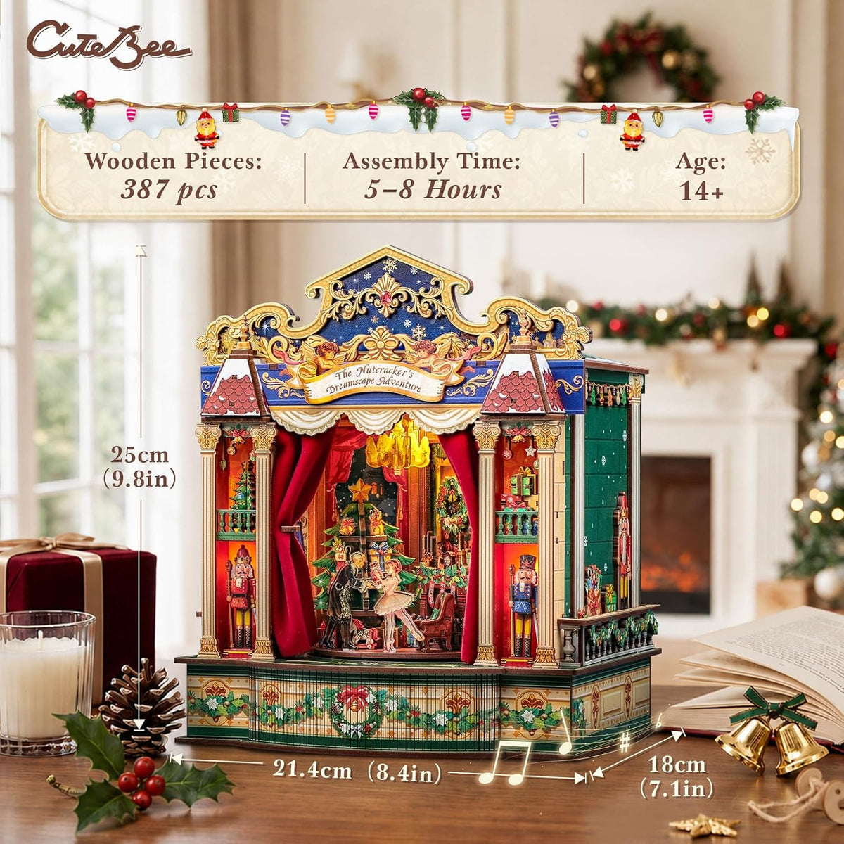 CUTEBEE Kit de rincón de libro, kit de casa en miniatura para adultos, decoración de estantería de libros de casa de muñecas, rompecabezas de madera 3D (Dreamscape Adventure&Dream Parade Theatre)