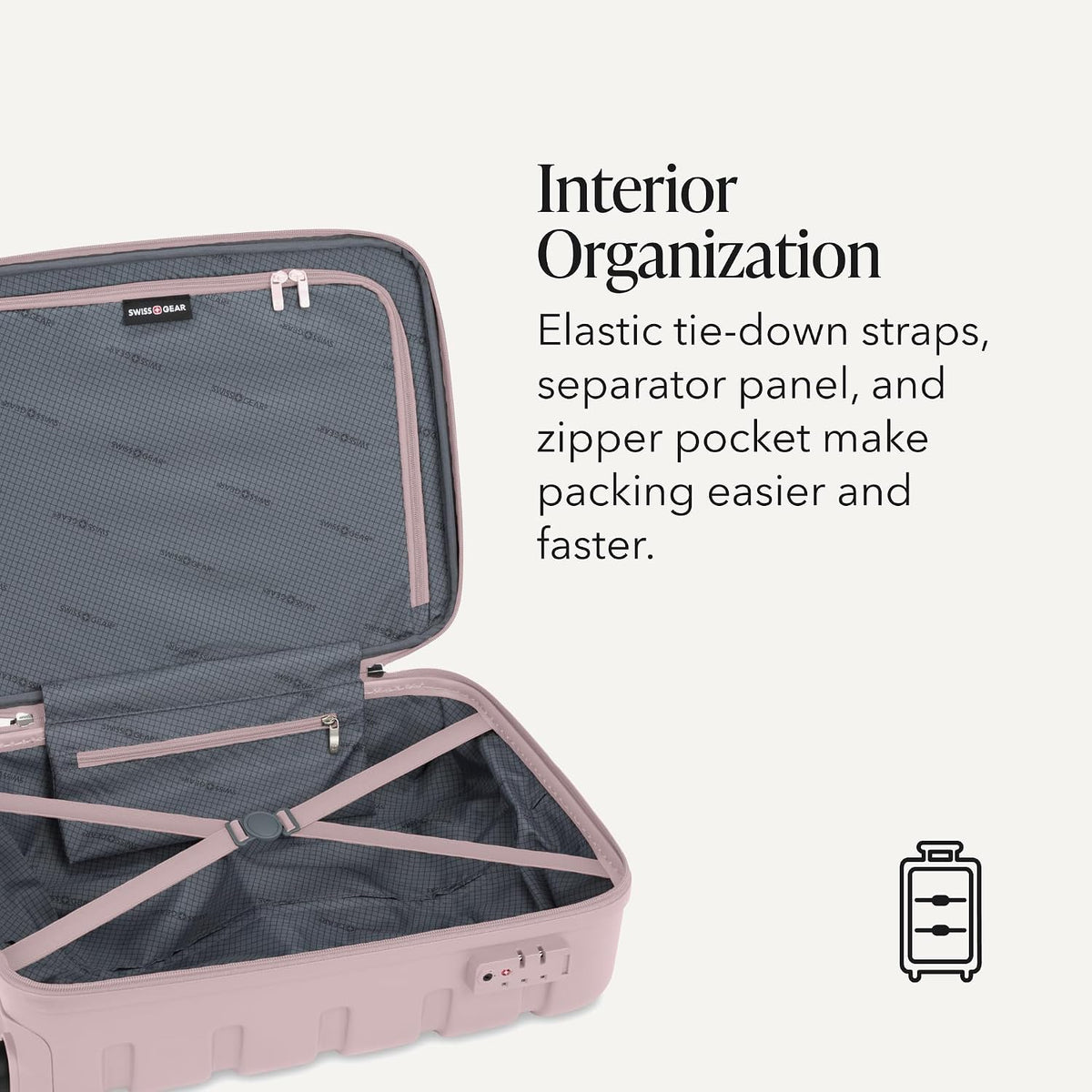 SWISSGEAR Signature Hardside - Maleta giratoria expandible de mano, construcción de ABS, bloqueo compatible con TSA y portavasos integrado, rosa, 19 pulgadas