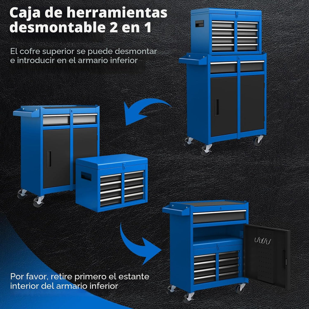Goplus Caja de herramientas, gabinete rodante de 5 cajones con caja de herramientas superior desmontable, ruedas con cerradura, barra de bloqueo, forro protector y estante para herramientas, carro de