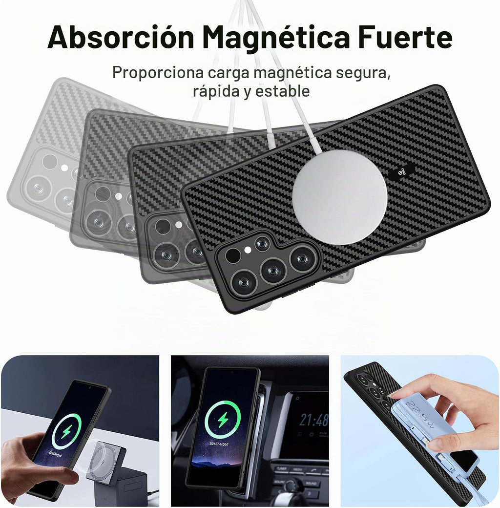 ONES Funda magnética para Galaxy S25 Ultra, [compatible con MagSafe] [protección contra caídas de grado militar] patrón de fibra de carbono, a prueba de golpes, carcasa rígida para Galaxy S25 Ultra