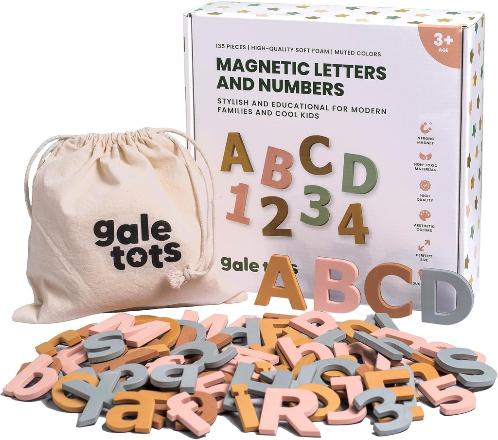Letras y números magnéticos para niños, 135 imanes de espuma EVA neutros de alta calidad para nevera, vocales codificadas por colores, números y símbolos minúsculas en mayúsculas, a partir de 3 años