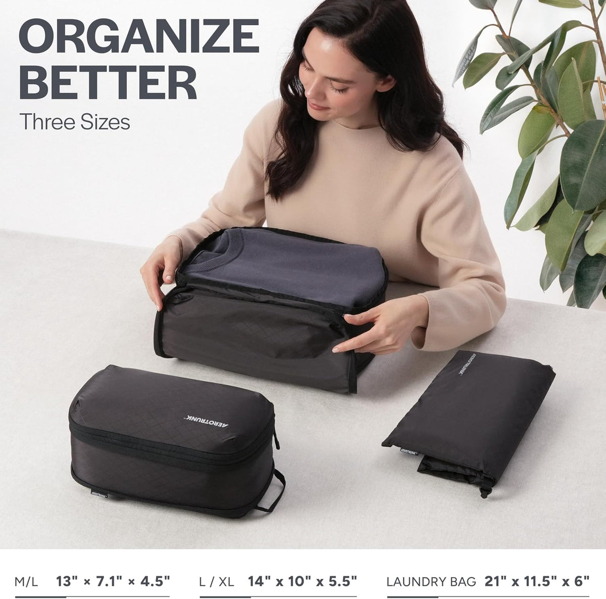 Cubos de compresión ultraligeros para embalaje, organizadores de viaje ligeros para maletas y equipaje (paquete de 3, negro)