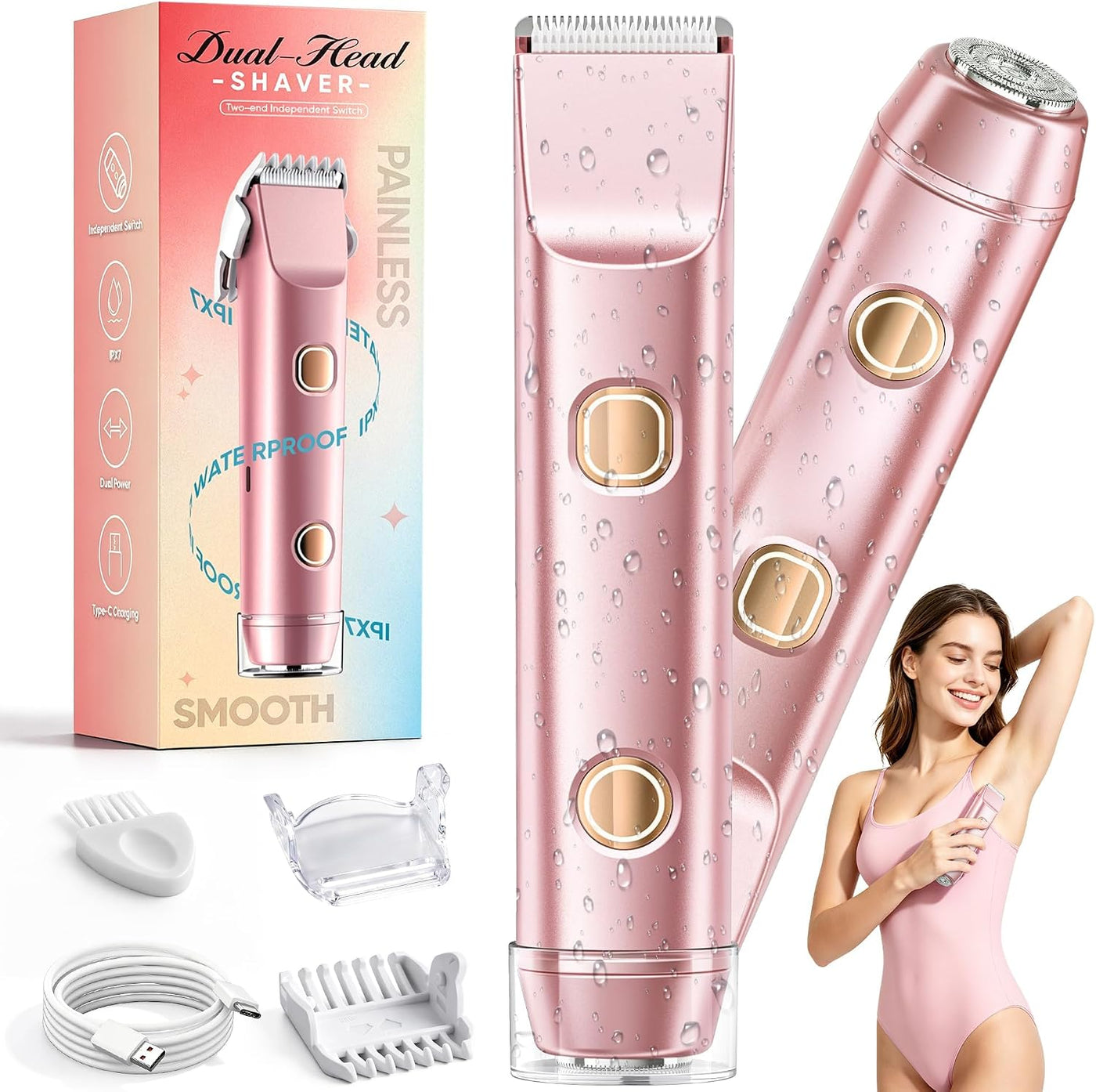 Recortadora de bikini para mujer, maquinilla de afeitar eléctrica y...