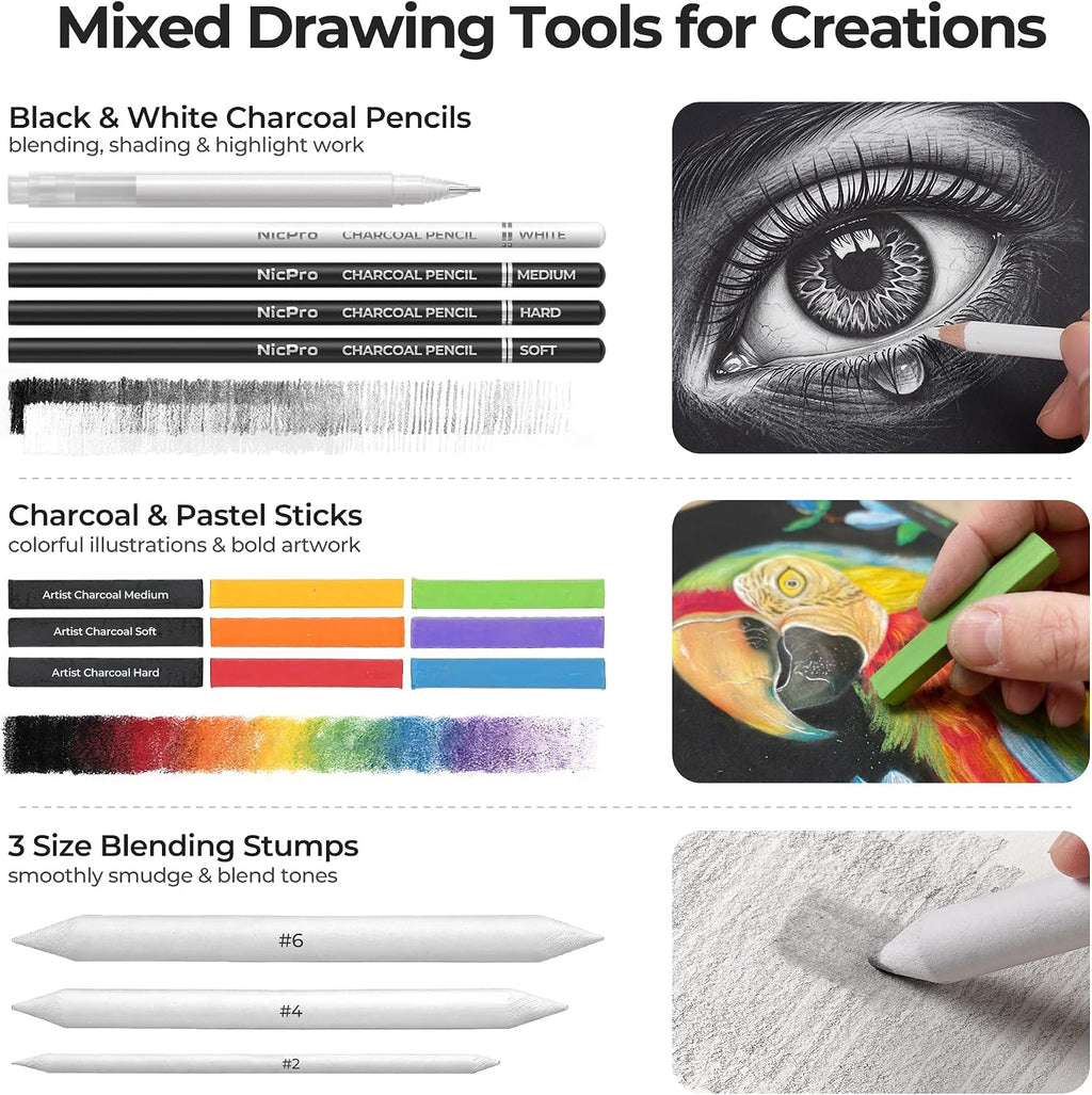 Nicpro Kit de 180 suministros de dibujo artístico, suministros de arte
