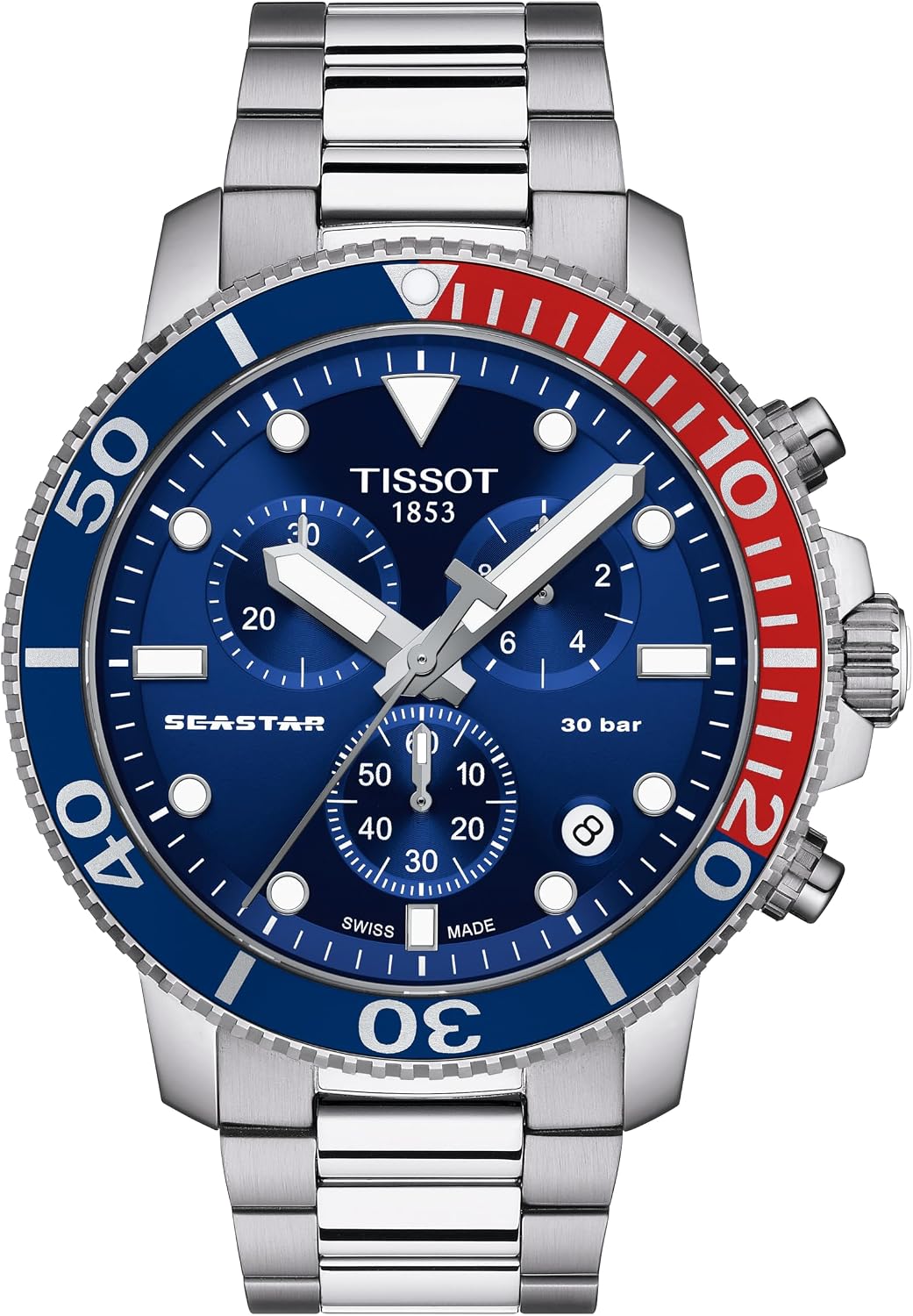 Tissot Mens Seastar 1000 Quartz Chronograph 316L Caja de acero inoxidable Reloj suizo de cuarzo, gris, acero inoxidable, 22 (T1204171104103)