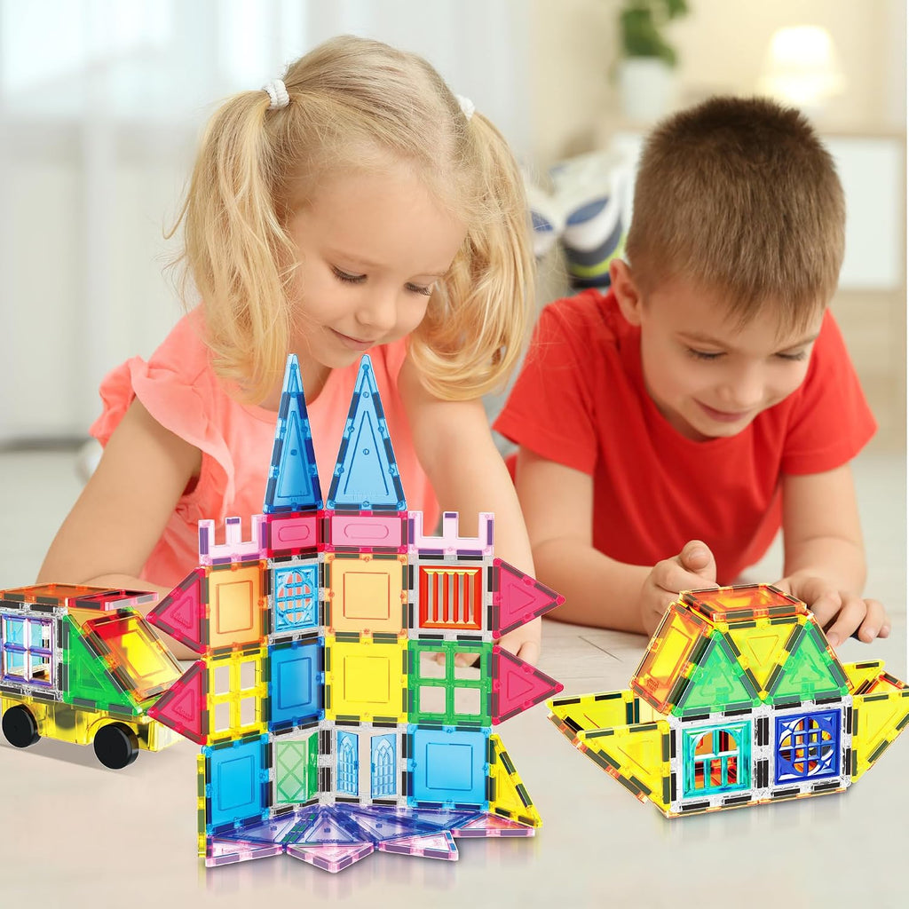 PicassoTiles Juego de 101 piezas de fichas magnéticas con bolsa de almacenamiento duradera Kit de juguetes magnéticos educativos de construcción STEM para niños pequeños, niños en edad preescolar