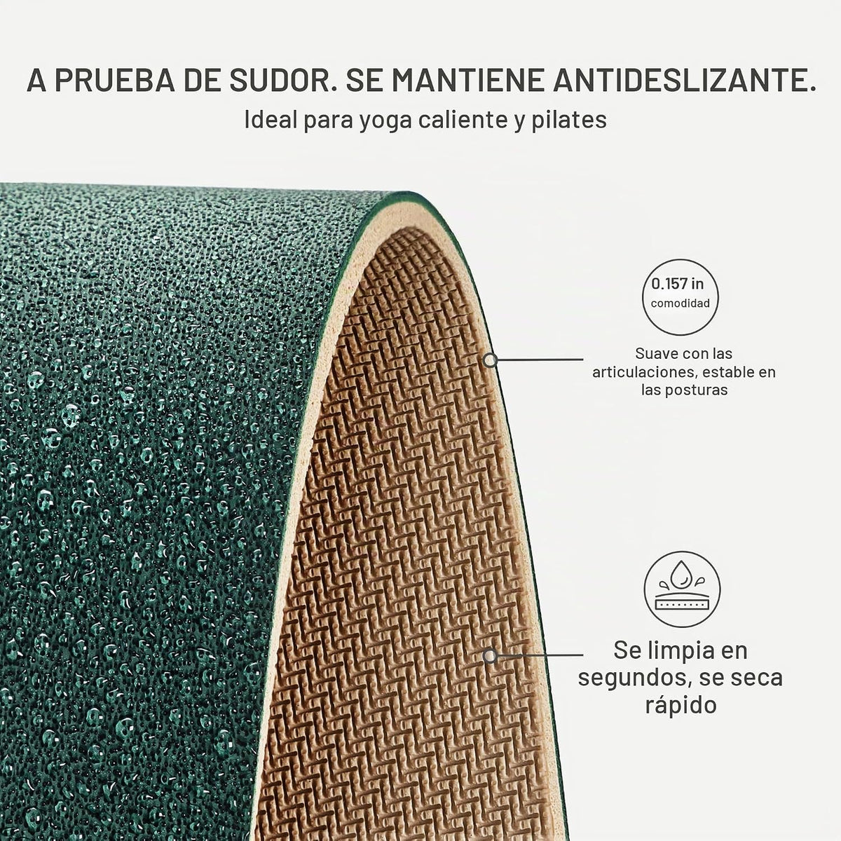 Esterilla de yoga premium – Agarre de poliuretano antideslizante activado por el sudor I Base de goma natural I 0.157 in para yoga, pilates y entrenamientos