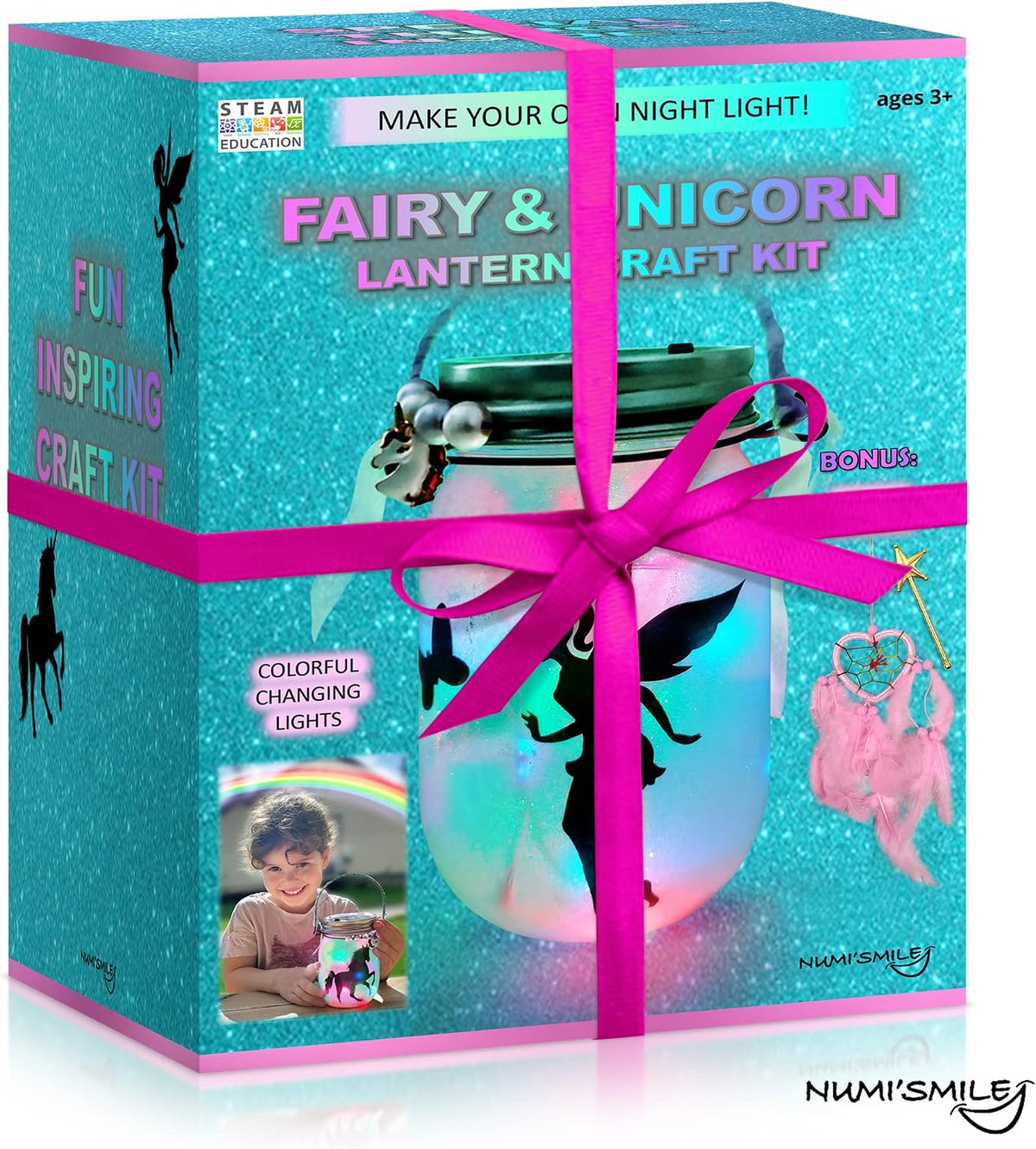 NUMI'SMILE - Kit de manualidades de linterna de unicornio y hada, frasco de luz nocturna, bricolaje, manualidades y artes para niñas de 3, 4, 5, 6, 7, 8-12 años, juguetes de unicornio y hada, regalo