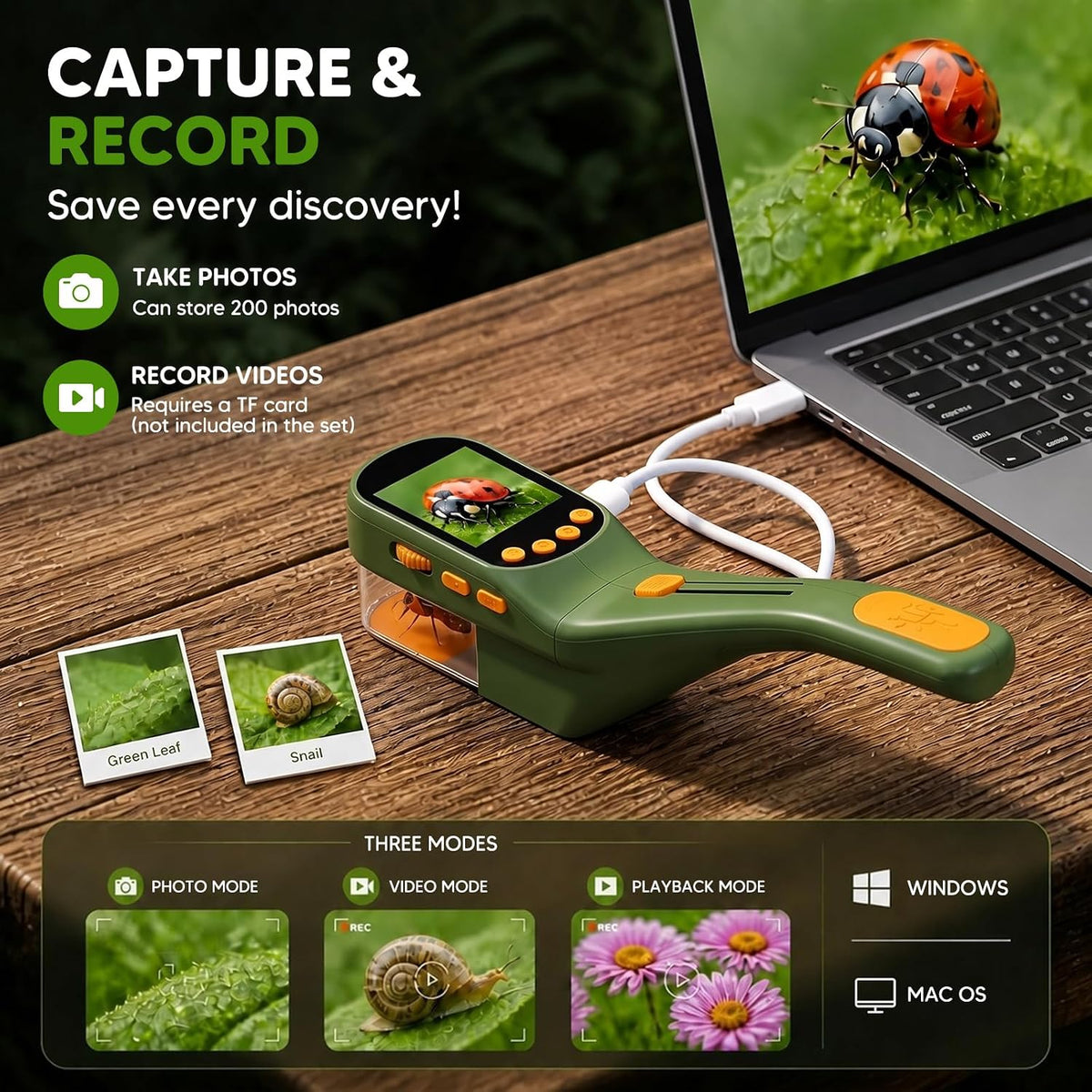 Cazador de insectos para niños con microscopio para niños, cámara de zoom 500X