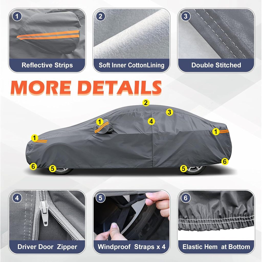 Coverlex Fundas de automóvil para todo tipo de clima, impermeables para sedanes de tamaño mediano, 6 capas de lona resistente universal para Chevy Malibu, Ford Fusion, Kia Stinger K5/Optima, Mazda 6