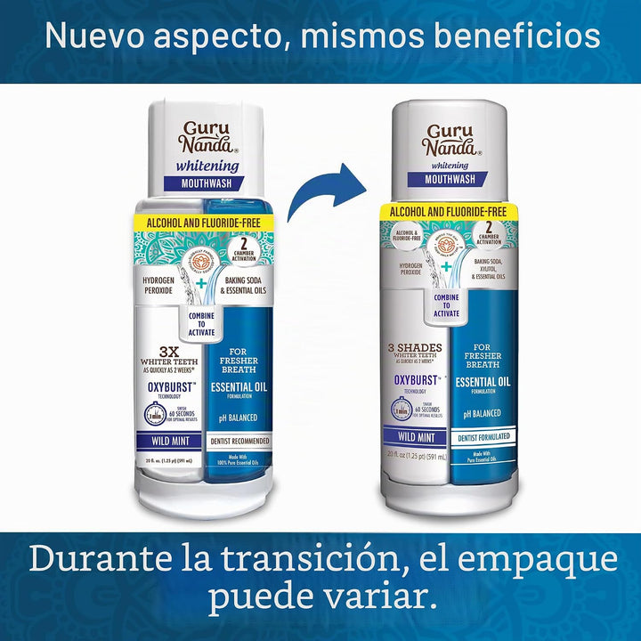 GuruNanda Enjuague Bucal Blanqueador de Dientes de Doble Barril Oxy...