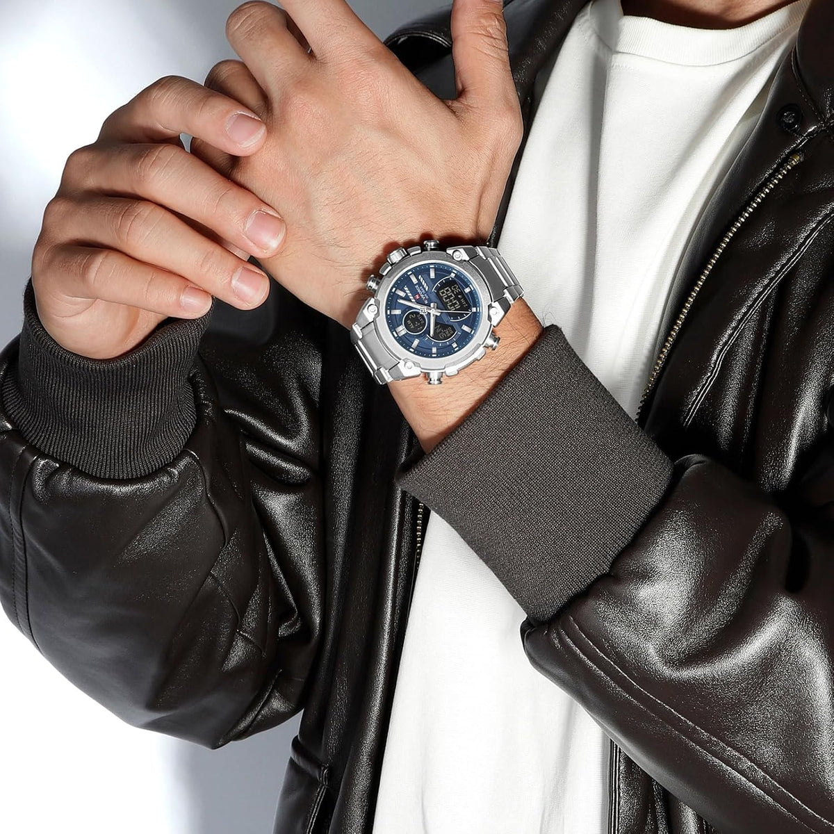 NAVIFORCE Relojes digitales multifunción, reloj analógico impermeable 3ATM para hombres, reloj de pulsera de lujo luminoso, regalo