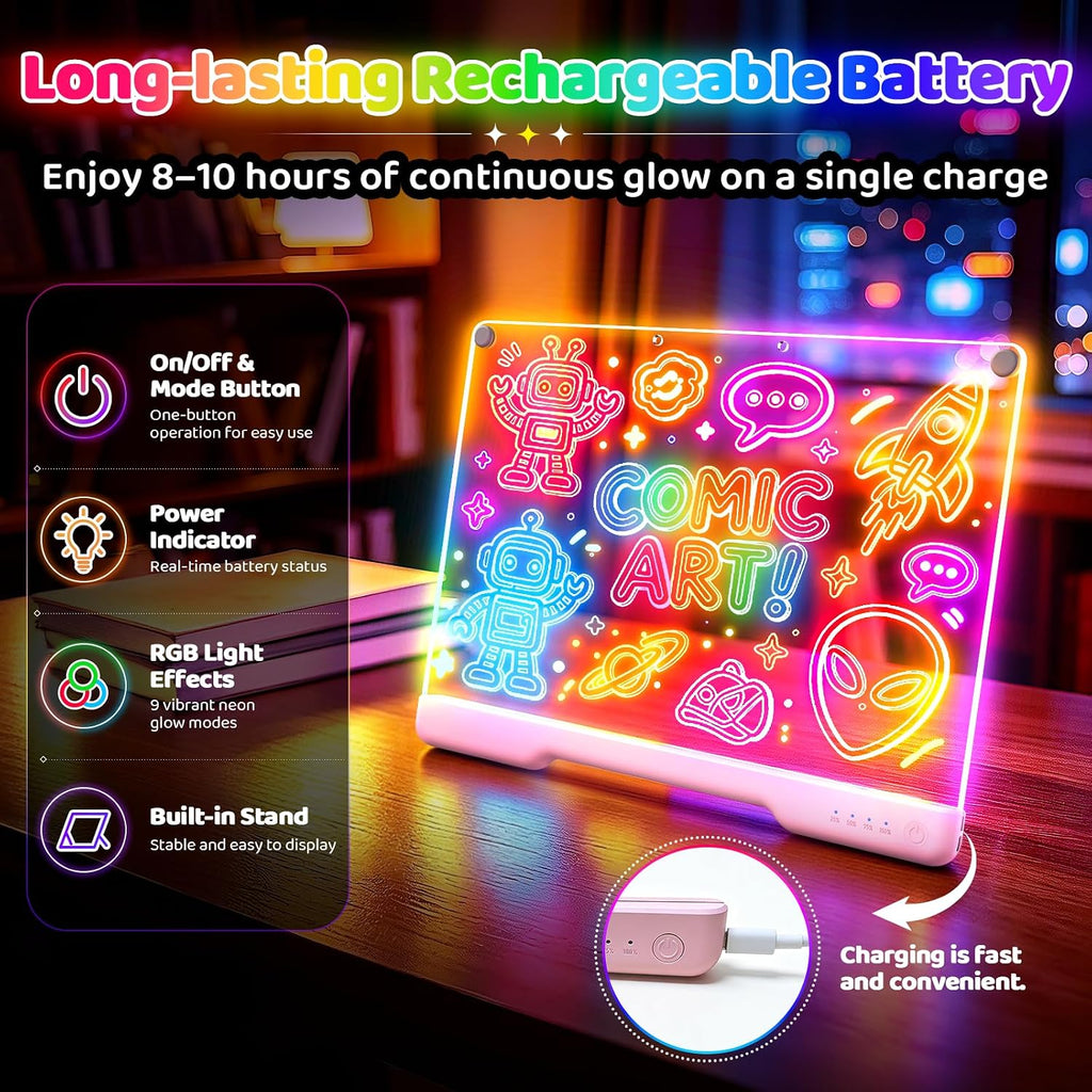 Geokay Tablero de dibujo LED recargable de 16" con efectos de luz de 9