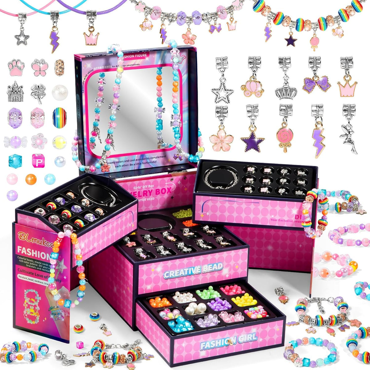 BLmukce Kit de creación de amistad para niñas, kit de fabricación de pulseras de cuentas de joyería para niños de 8 a 12 años, kit de manualidades de collar de dijes, regalos de cumpleaños de Navidad