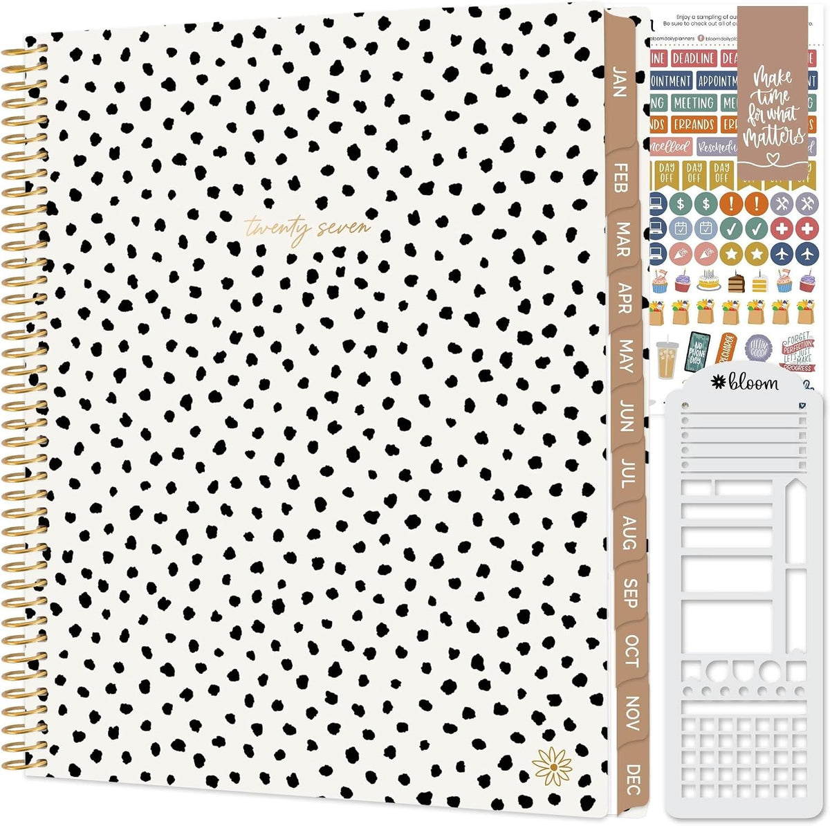 bloom daily planners Agenda y plantilla 2027 para mujer (8.5 x 11 pulgadas), calendario semanal y mensual (enero a diciembre), agenda organizadora de libros con calcomanías, simplemente manchada