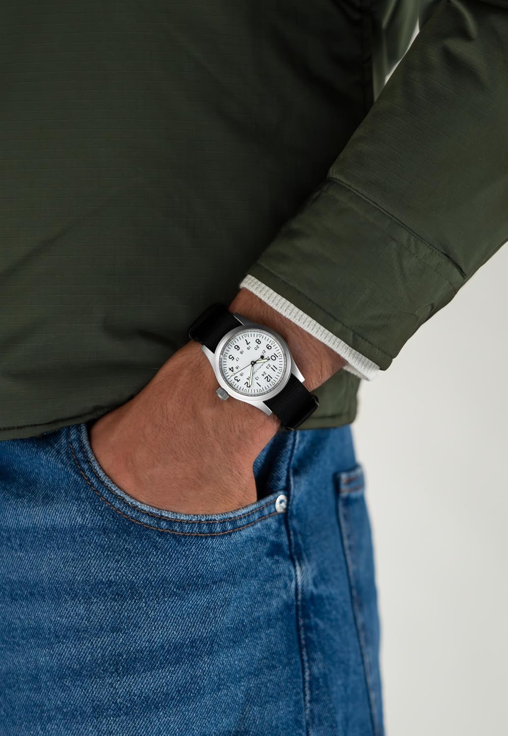 Hamilton Khaki Field Reloj mecánico para hombre, caja de acero inoxidable