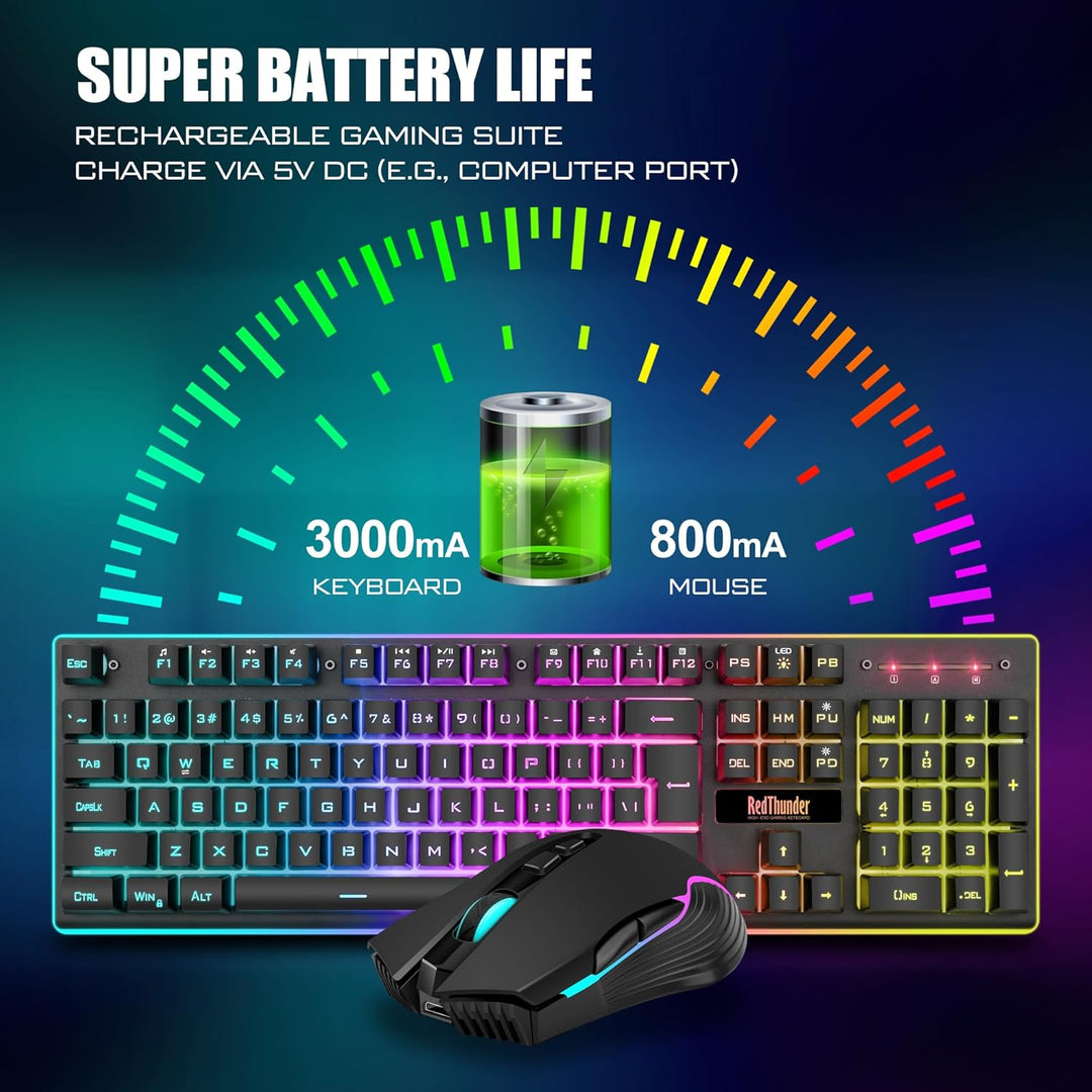 Combo de teclado y mouse inalámbrico para juegos RedThunder K10, ba...